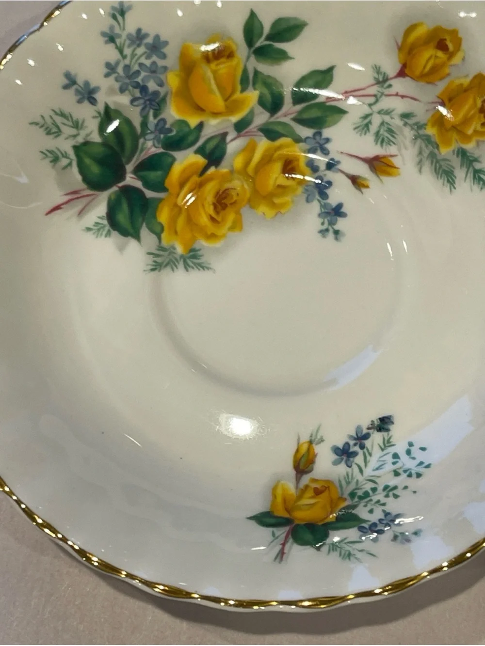 vtg Bluebird  Fine Bone China TEA CUP & SAUCER numbered FOOTED yellow roses